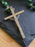 Vintage Tri Coloured Satin Glass, Black & Green Rosary, Prayer Beads, Vintage