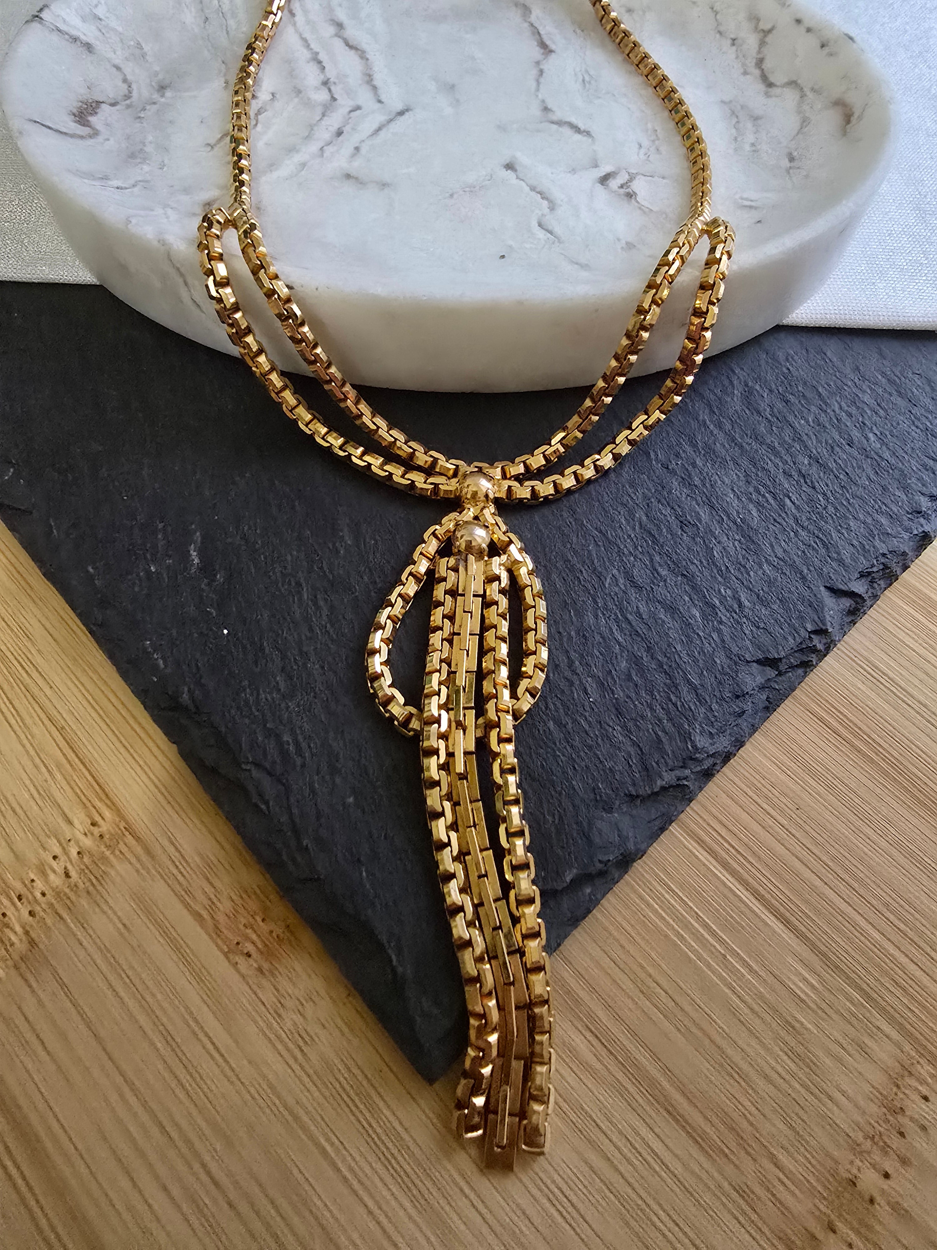 Vintage Pennino Style Modernist Gold Tone 1940s Statement Necklace Vintage Jewellery