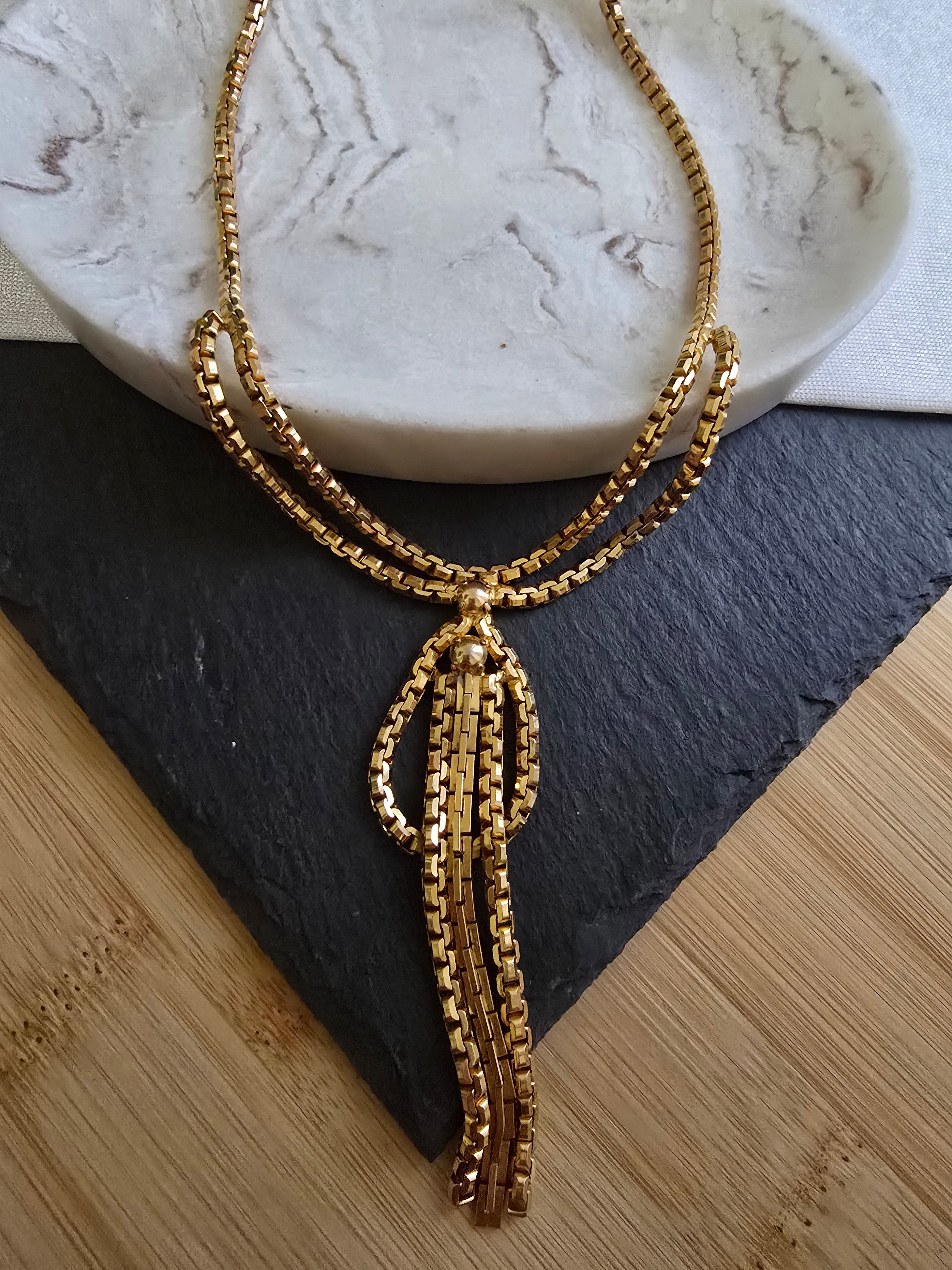 Vintage Pennino Style Modernist Gold Tone 1940s Statement Necklace Vintage Jewellery