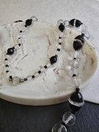 Antique Art Deco Black & Clear Glass Bead Necklace, Antique Jewellery