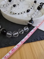 Antique Art Deco Black & Clear Glass Bead Necklace, Antique Jewellery