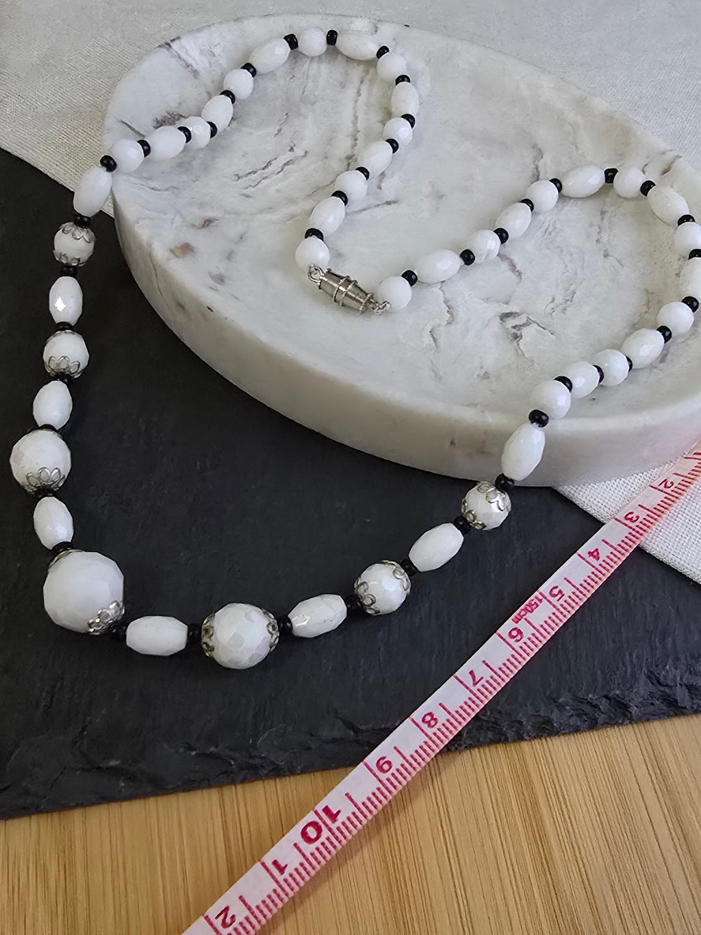 Vintage Facetted Aurora Shine Milk Glass Bead Necklace, Vintage Jewellery