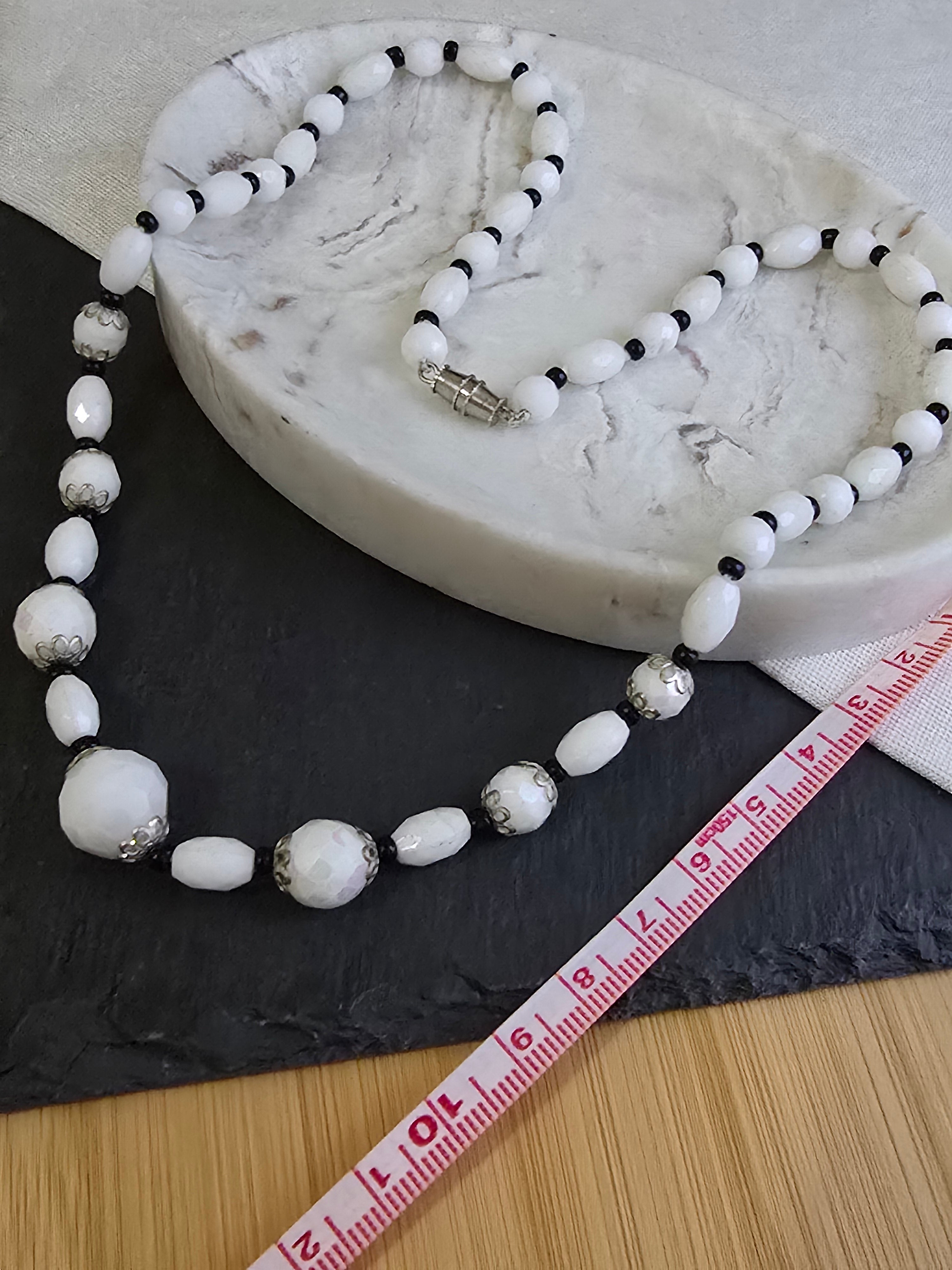 Vintage Facetted Aurora Shine Milk Glass Bead Necklace, Vintage Jewellery