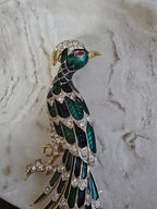 Vintage D'Orlan Blue, Green Enamel & Rhinestone Paradise Bird Brooch, Vintage Jewellery