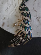 Vintage D'Orlan Blue, Green Enamel & Rhinestone Paradise Bird Brooch, Vintage Jewellery