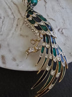 Vintage D'Orlan Blue, Green Enamel & Rhinestone Paradise Bird Brooch, Vintage Jewellery