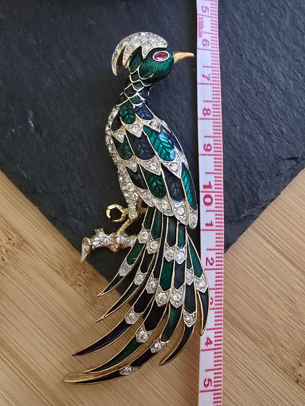 Vintage D'Orlan Blue, Green Enamel & Rhinestone Paradise Bird Brooch, Vintage Jewellery