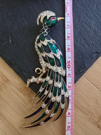 Vintage D'Orlan Blue, Green Enamel & Rhinestone Paradise Bird Brooch, Vintage Jewellery