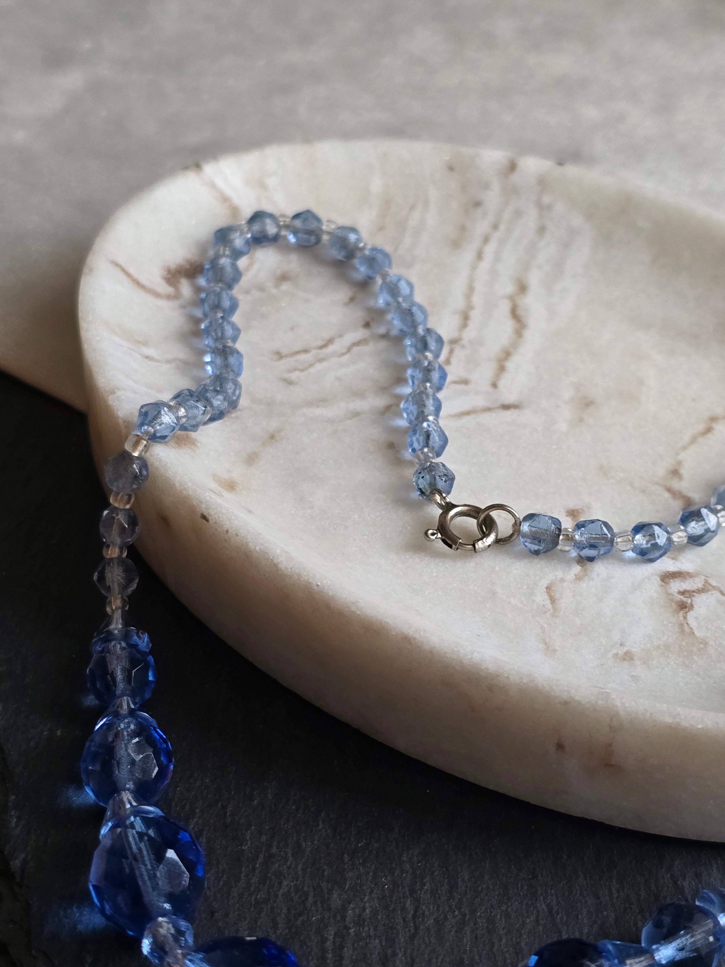 Antique Art Deco Blue Glass Bead Necklace, Antique Jewellery