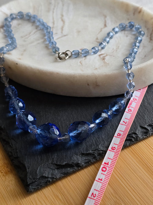 Antique Art Deco Blue Glass Bead Necklace, Antique Jewellery