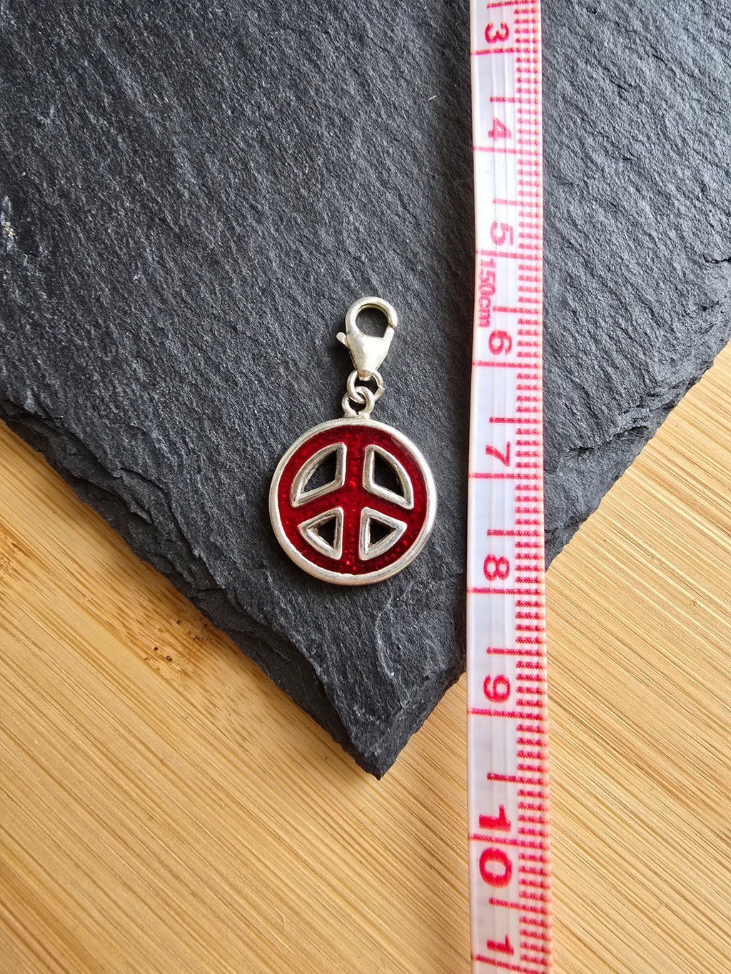 Sterling Silver Unbranded Red Enamel Peace Sign Clip Charm
