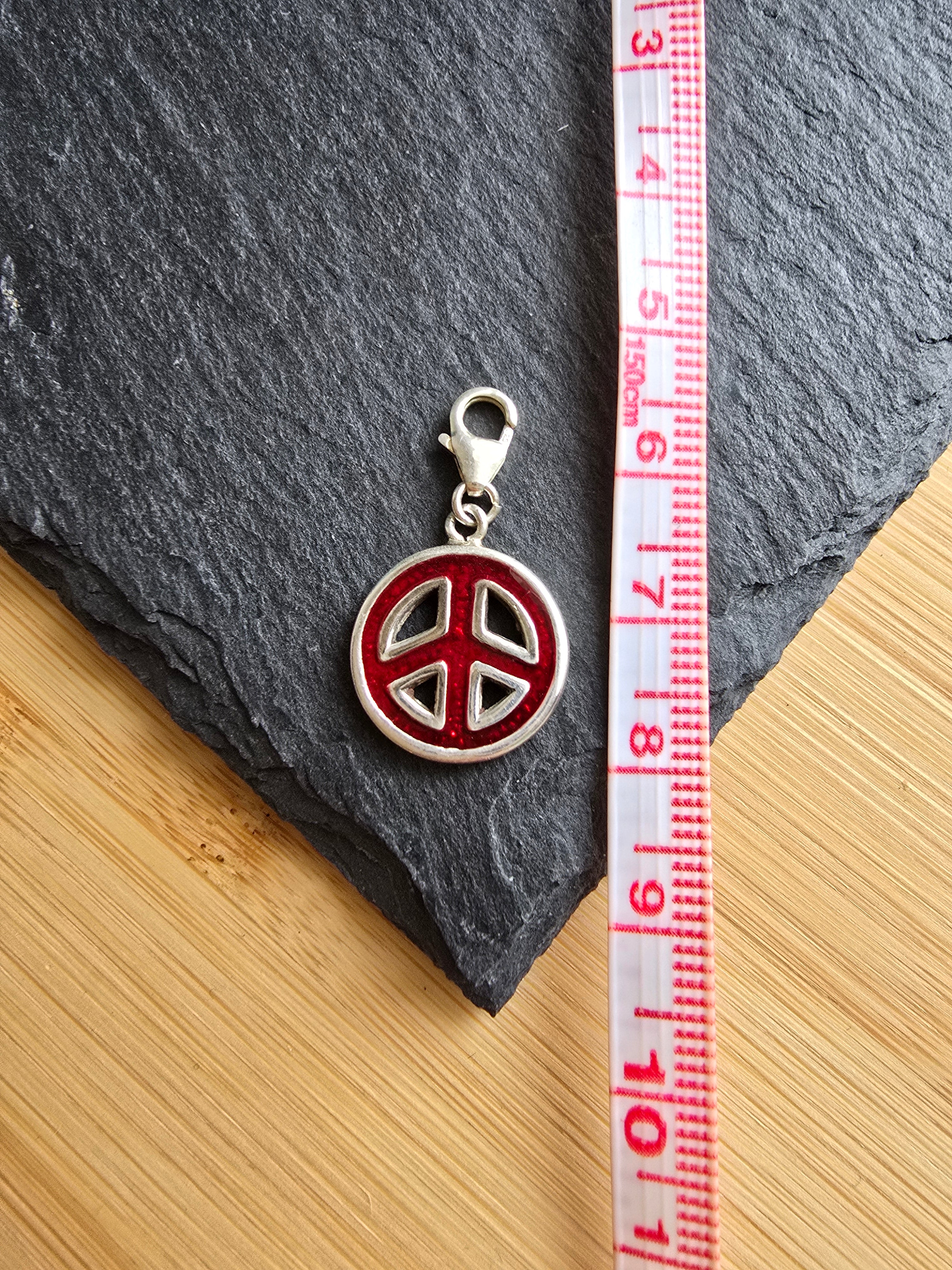 Sterling Silver Unbranded Red Enamel Peace Sign Clip Charm