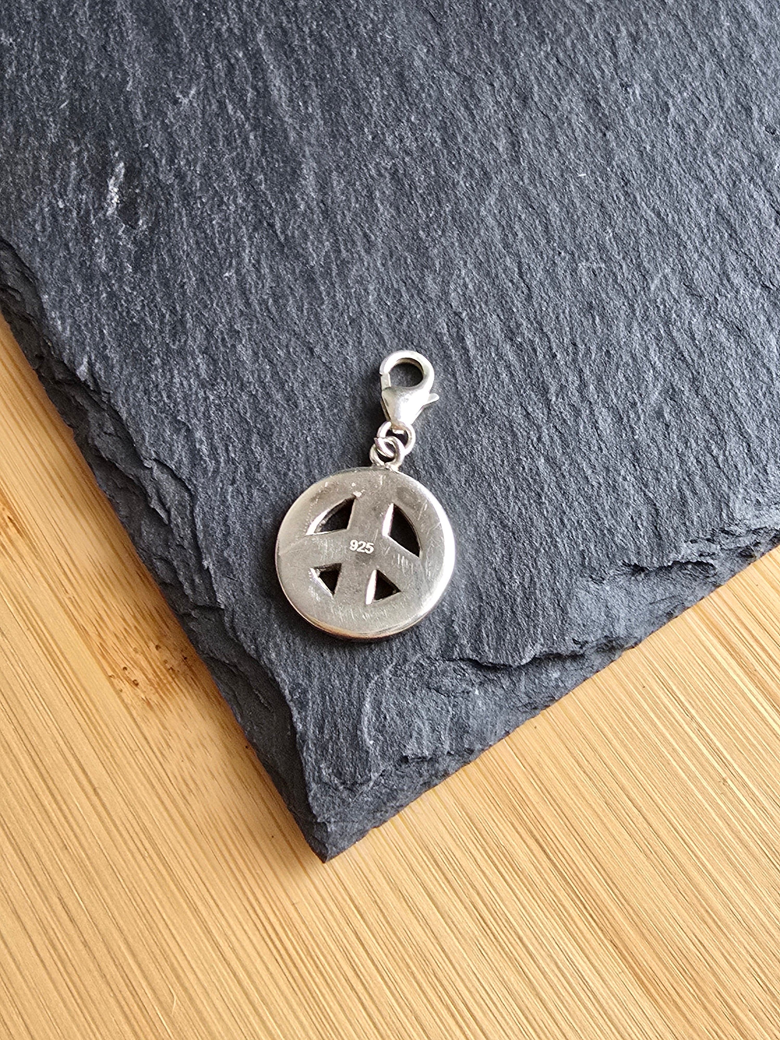 Sterling Silver Unbranded Red Enamel Peace Sign Clip Charm