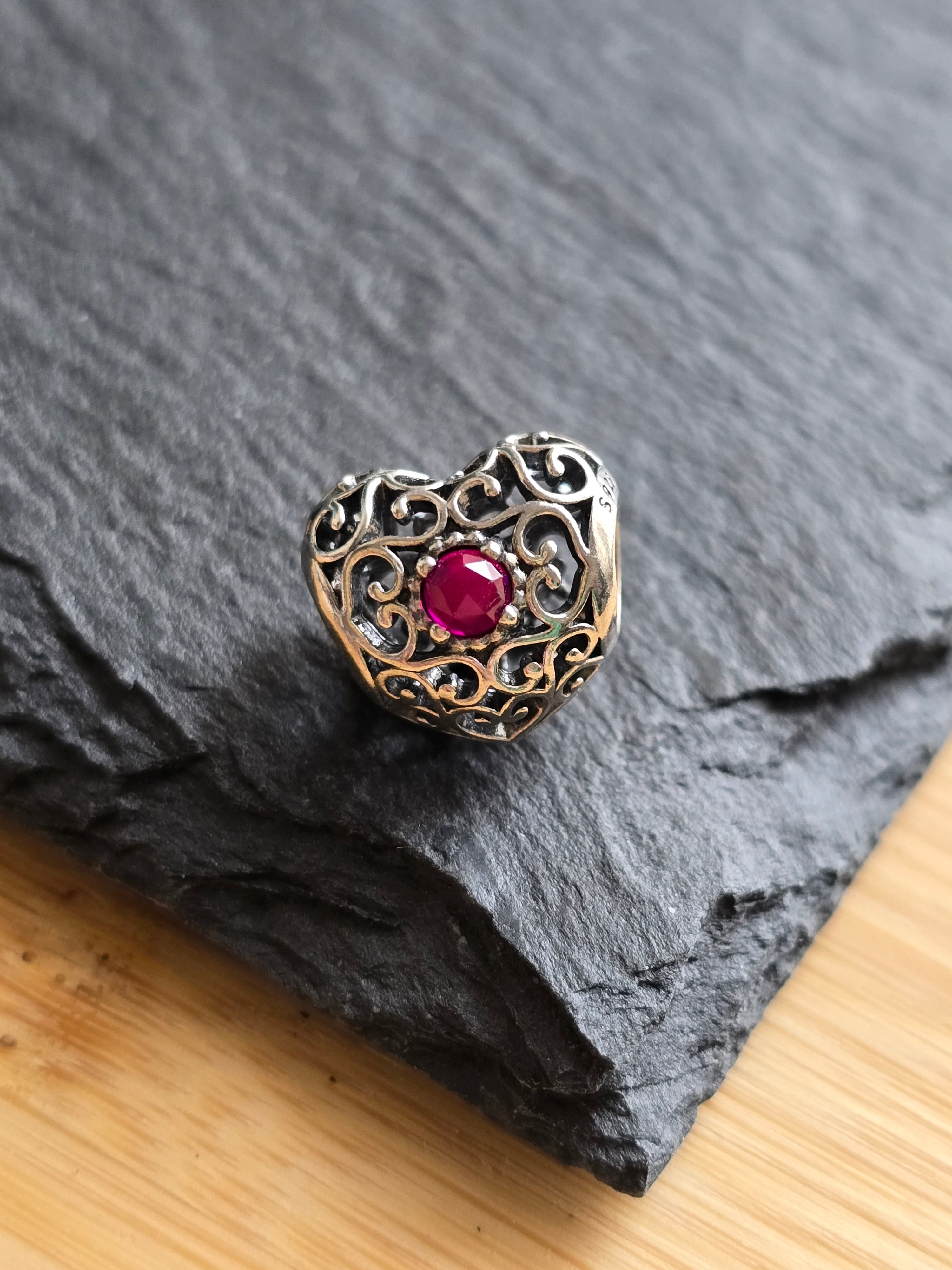 Genuine Pandora July Openwork Heart Charm Retired ALE 925 Sterling Silver