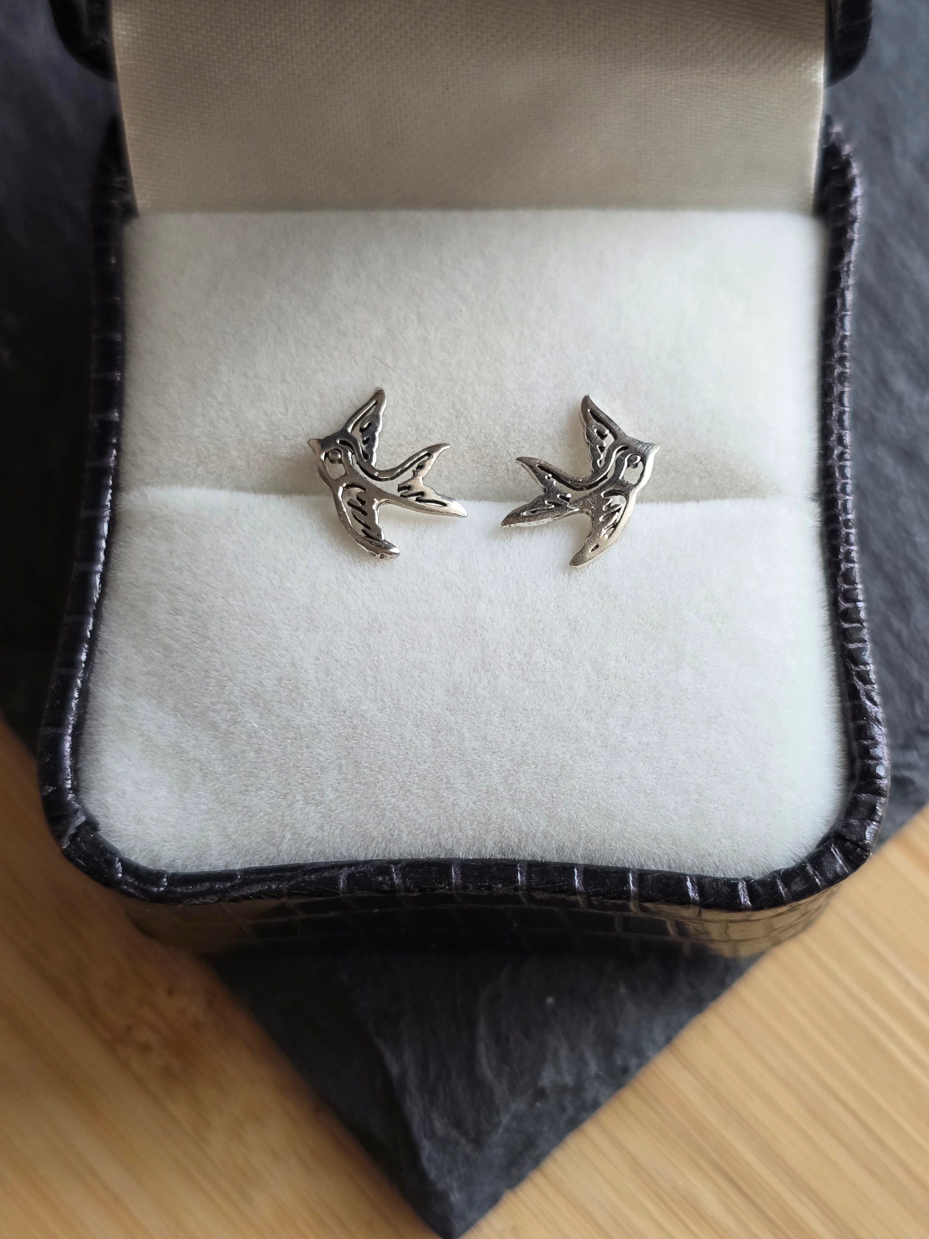 Sterling Silver Cute Swallow Bird Stud Earrings