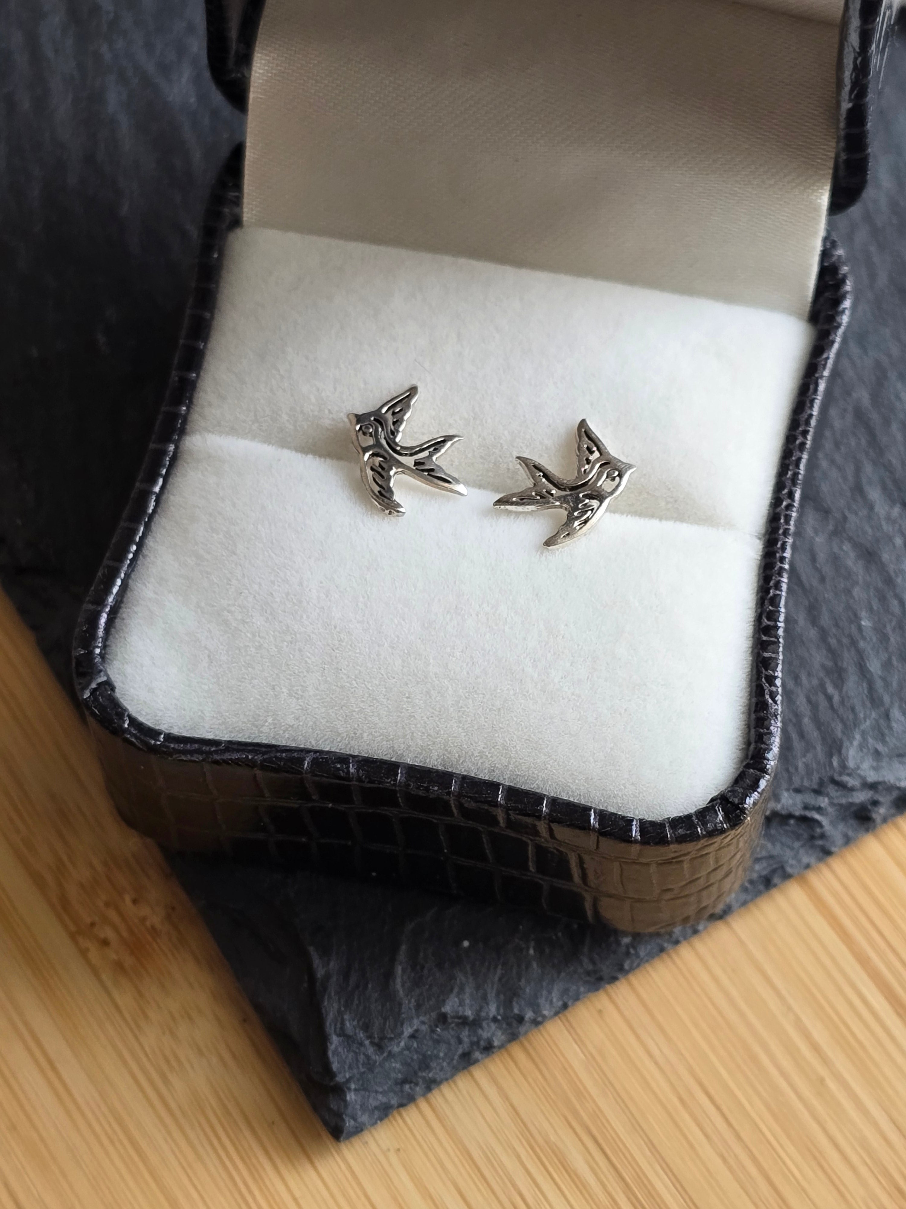 Sterling Silver Cute Swallow Bird Stud Earrings