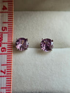 Sterling Silver Round Cut Purple Crystal Stud Earrings