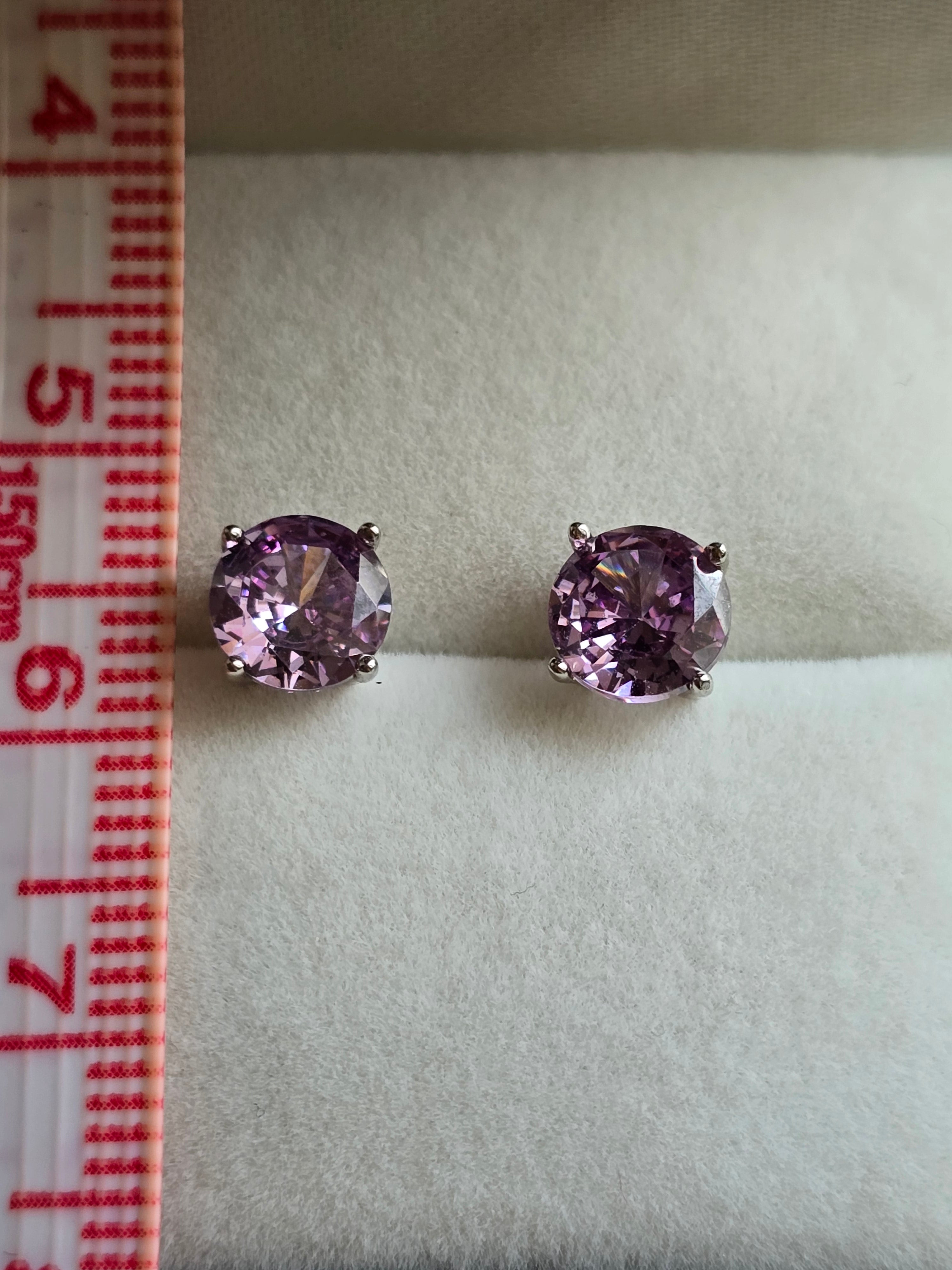 Sterling Silver Round Cut Purple Crystal Stud Earrings