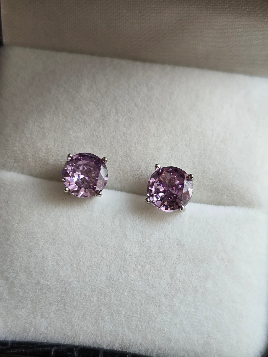 Sterling Silver Round Cut Purple Crystal Stud Earrings
