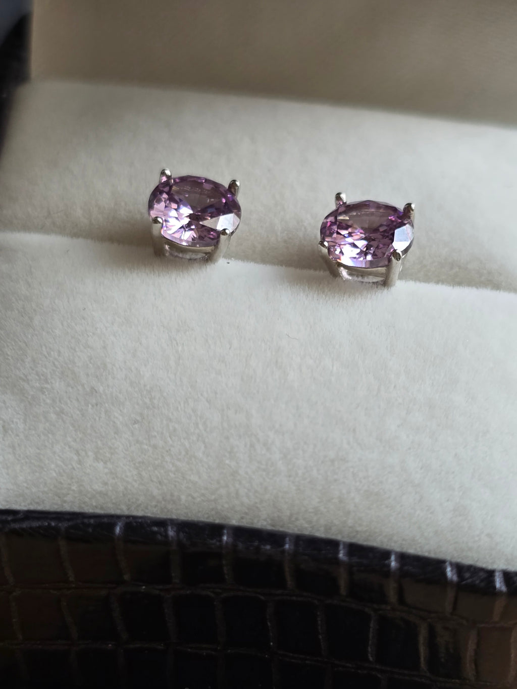Sterling Silver Round Cut Purple Crystal Stud Earrings