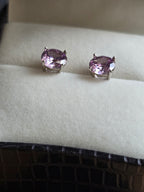 Sterling Silver Round Cut Purple Crystal Stud Earrings