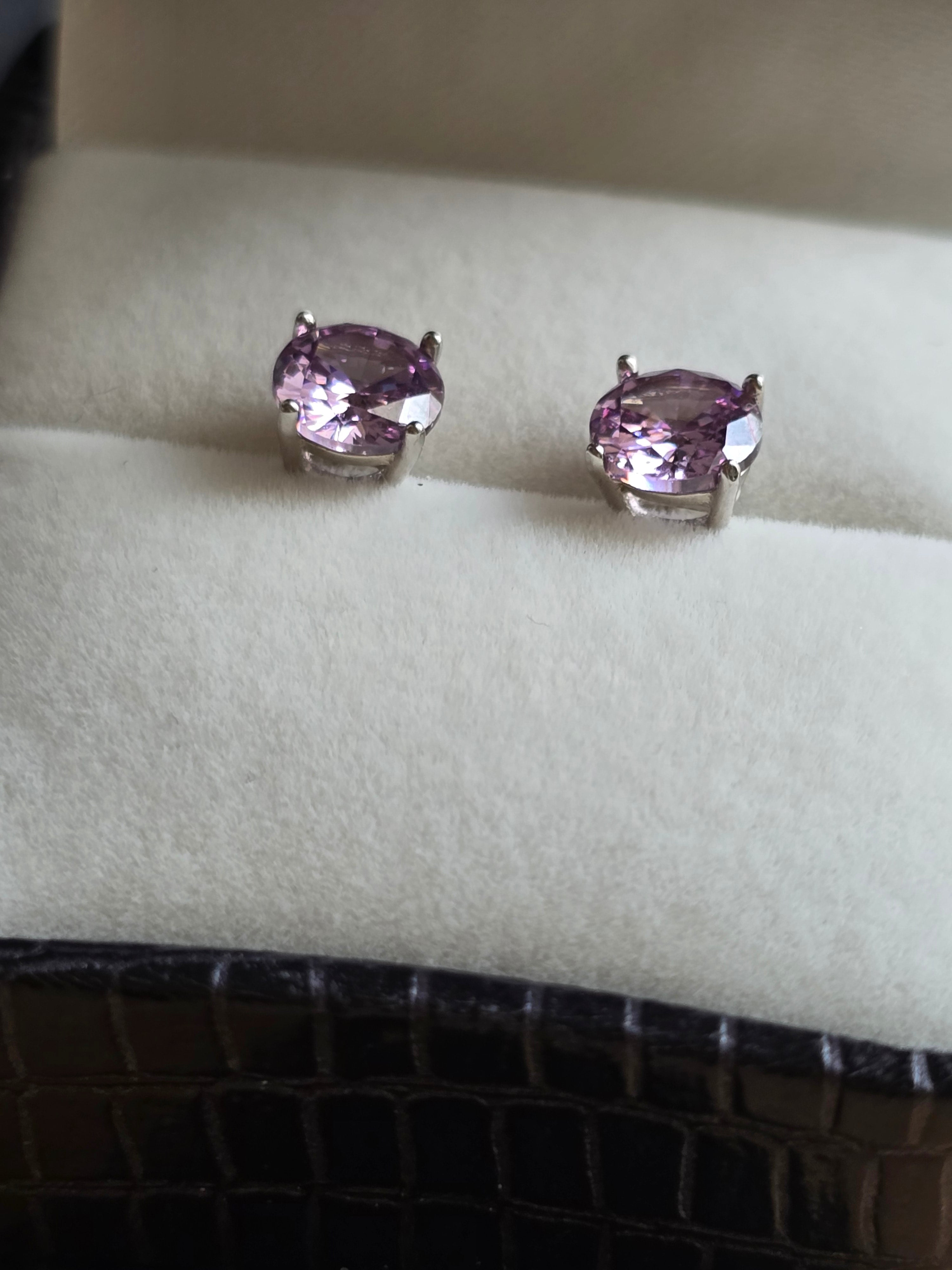 Sterling Silver Round Cut Purple Crystal Stud Earrings
