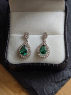 Sterling Silver Drop Dangle Pear Green Crystal Earrings