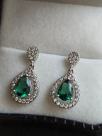 Sterling Silver Drop Dangle Pear Green Crystal Earrings