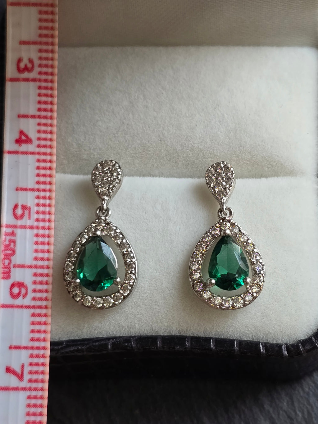 Sterling Silver Drop Dangle Pear Green Crystal Earrings
