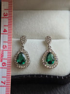 Sterling Silver Drop Dangle Pear Green Crystal Earrings