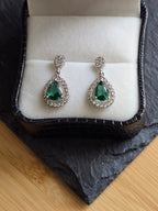 Sterling Silver Drop Dangle Pear Green Crystal Earrings