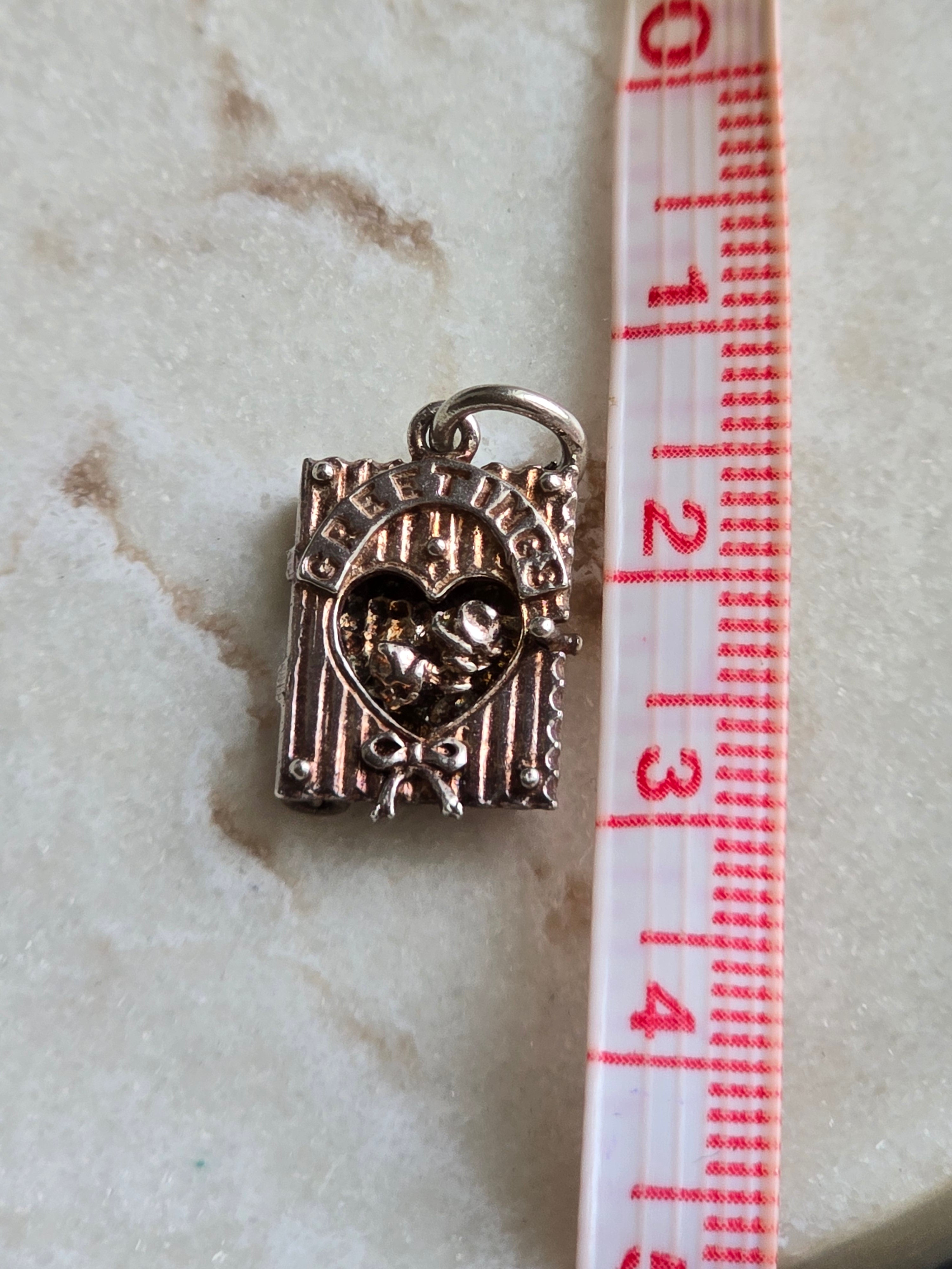 Vintage Sterling Silver Rose Greetings Card Charm - Charm Opens