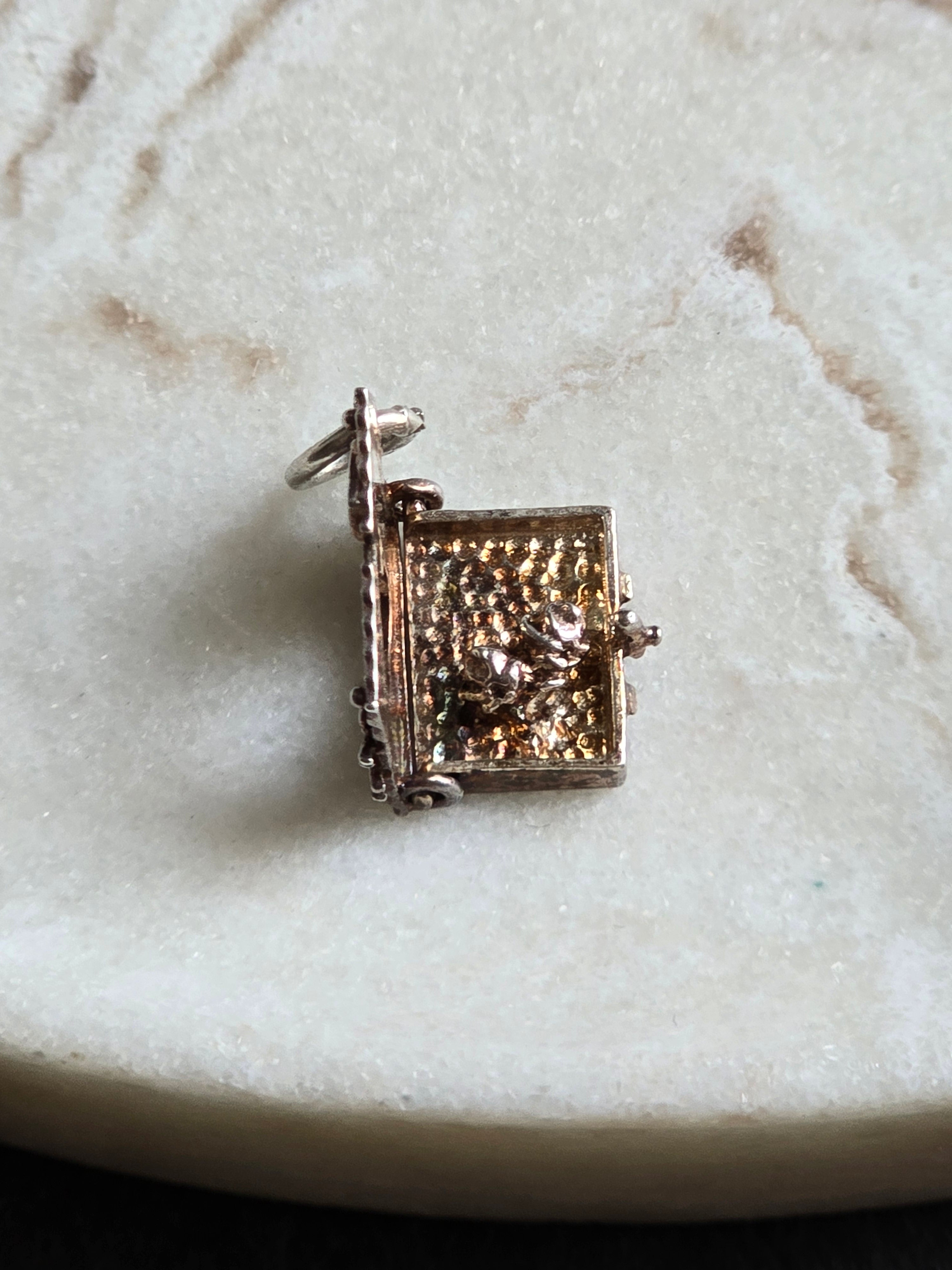 Vintage Sterling Silver Rose Greetings Card Charm - Charm Opens