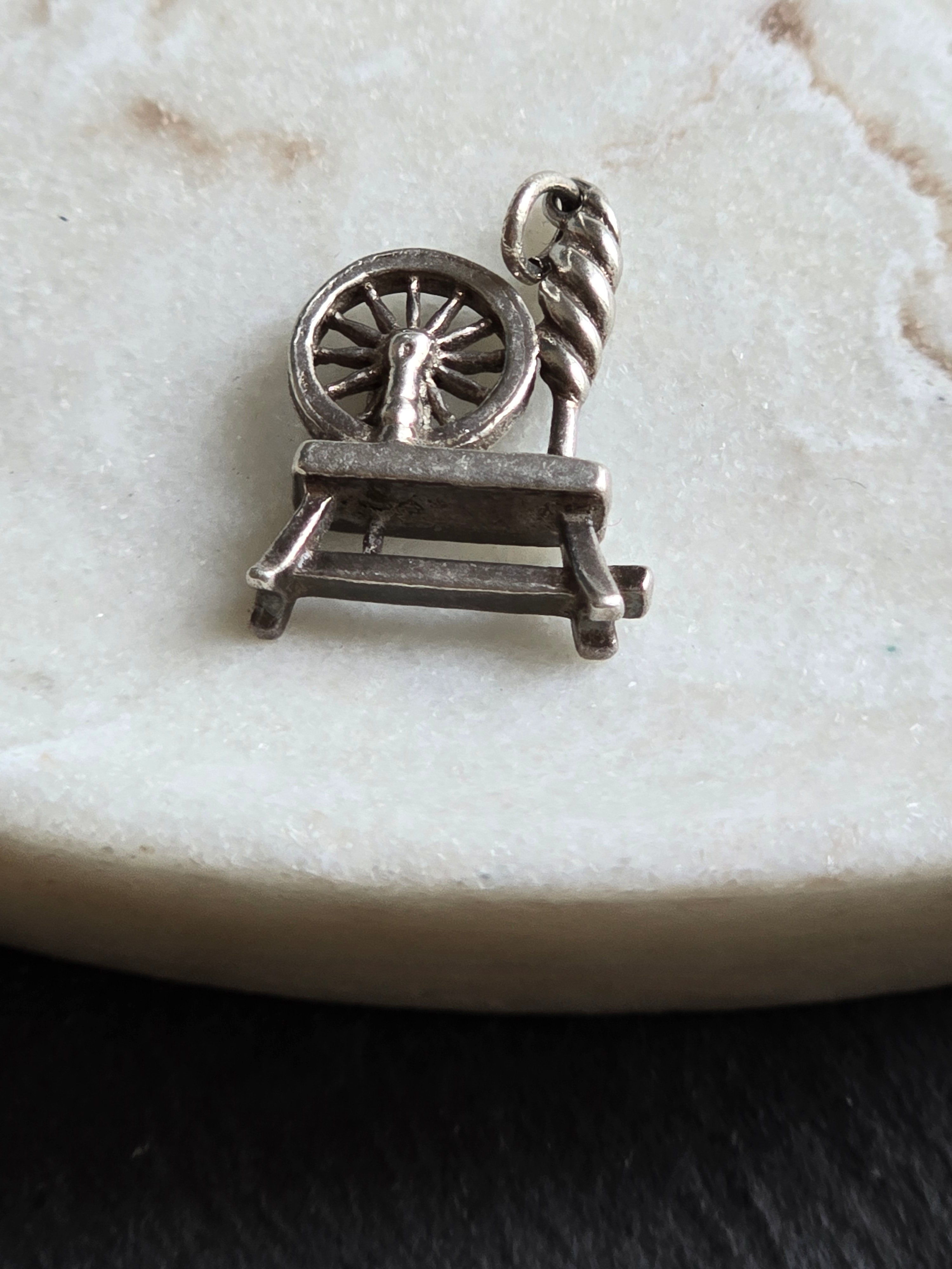 Vintage Sterling Silver Loom Spinning Wheel Charm