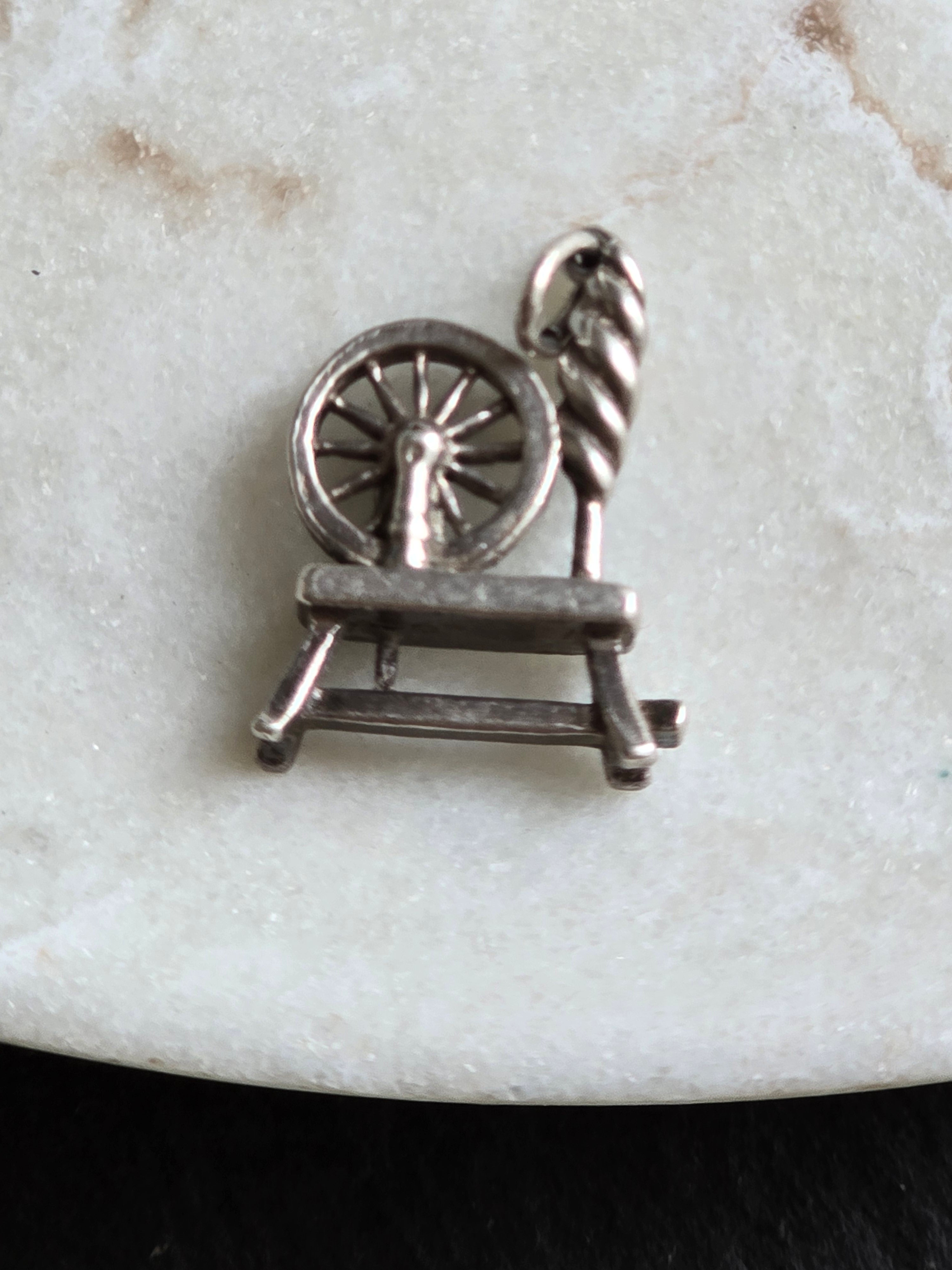 Vintage Sterling Silver Loom Spinning Wheel Charm