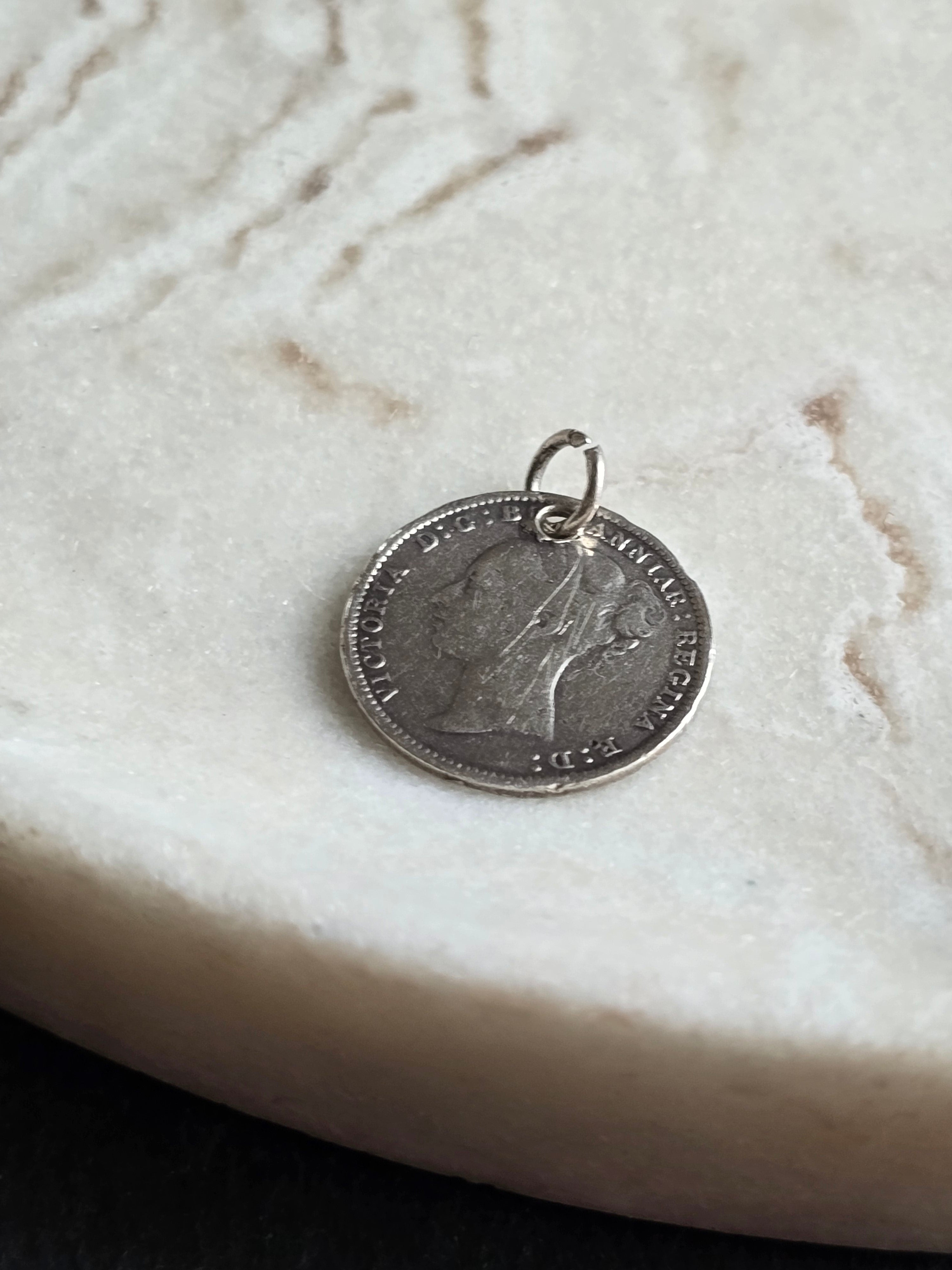 Vintage Sterling Silver 1887 Victoria Three Pence Charm