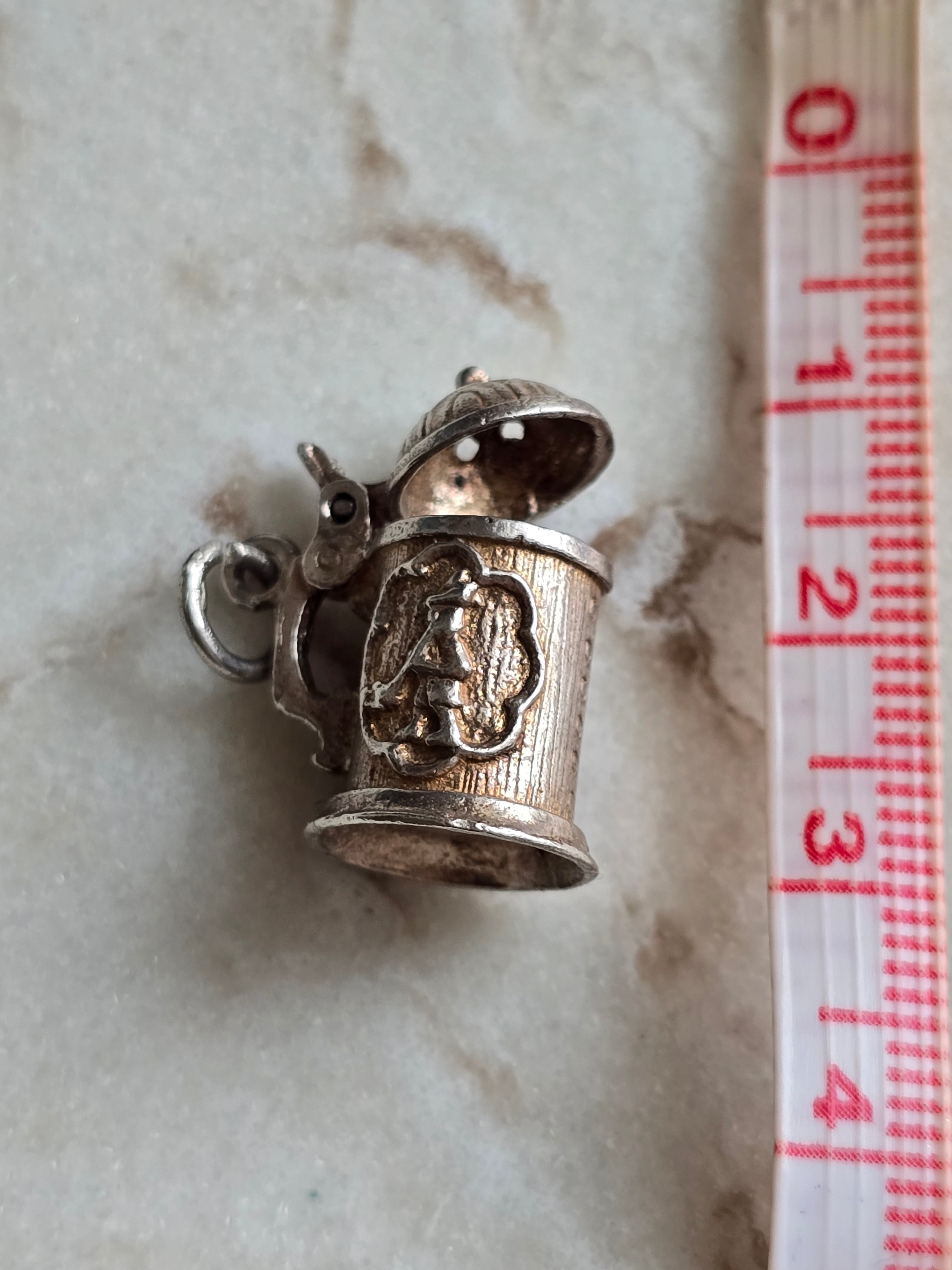 Vintage Sterling Silver Drinking Tankard Charm- Lid Opens