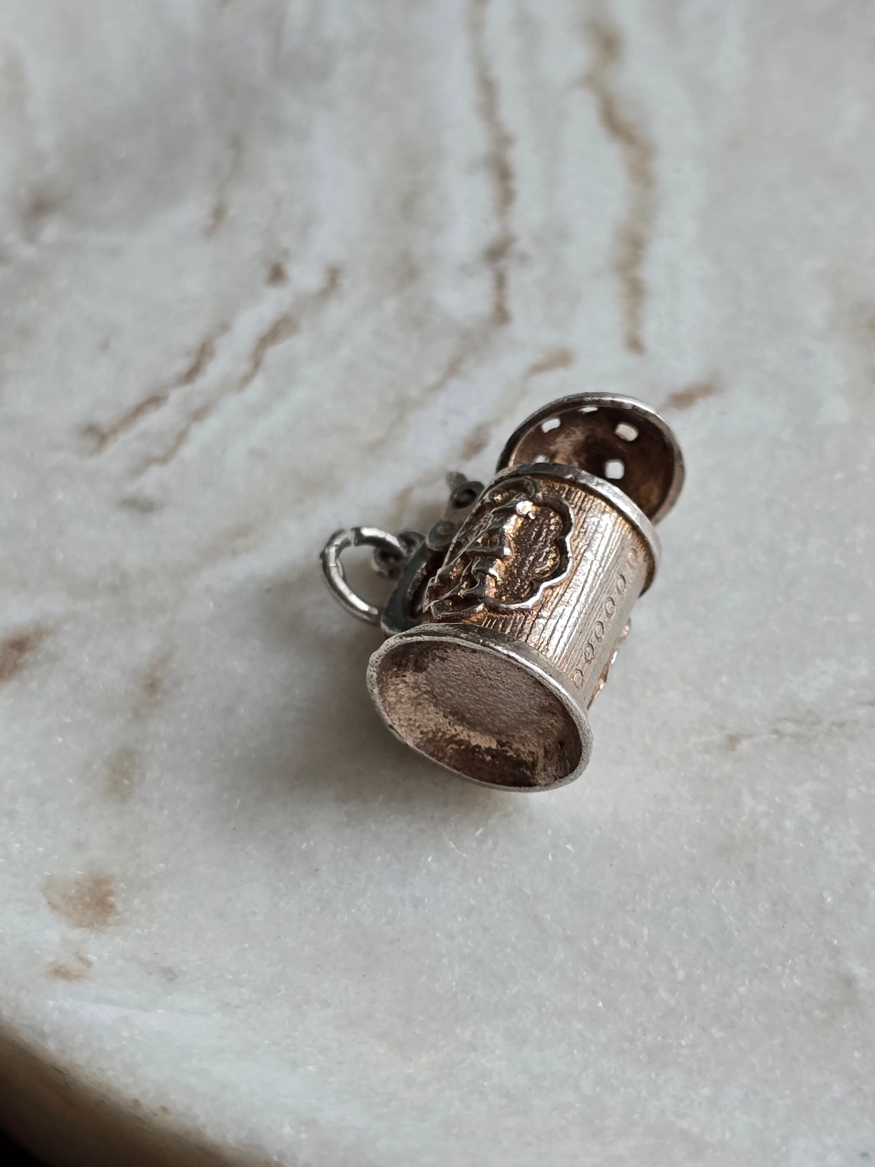 Vintage Sterling Silver Drinking Tankard Charm- Lid Opens