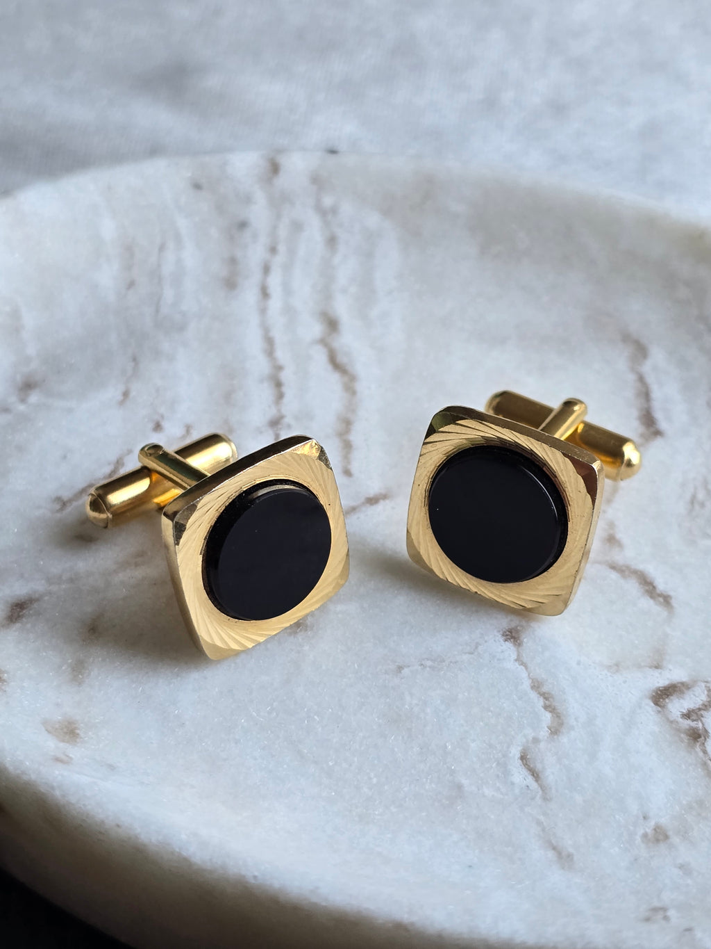 Vintage Classic Black Stone & Gold Tone Men's Cufflinks, Men's Accessories, Jewellery