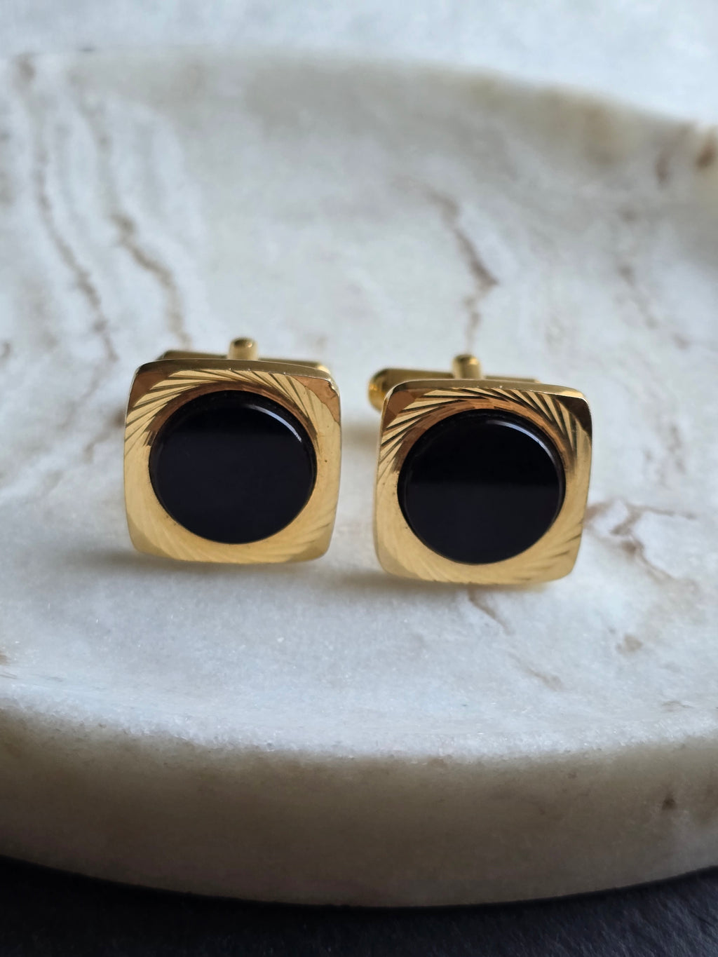 Vintage Classic Black Stone & Gold Tone Men's Cufflinks, Men's Accessories, Jewellery