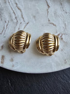 Vintage Chunky Gold Plated Clip On Earrings Signed BJ