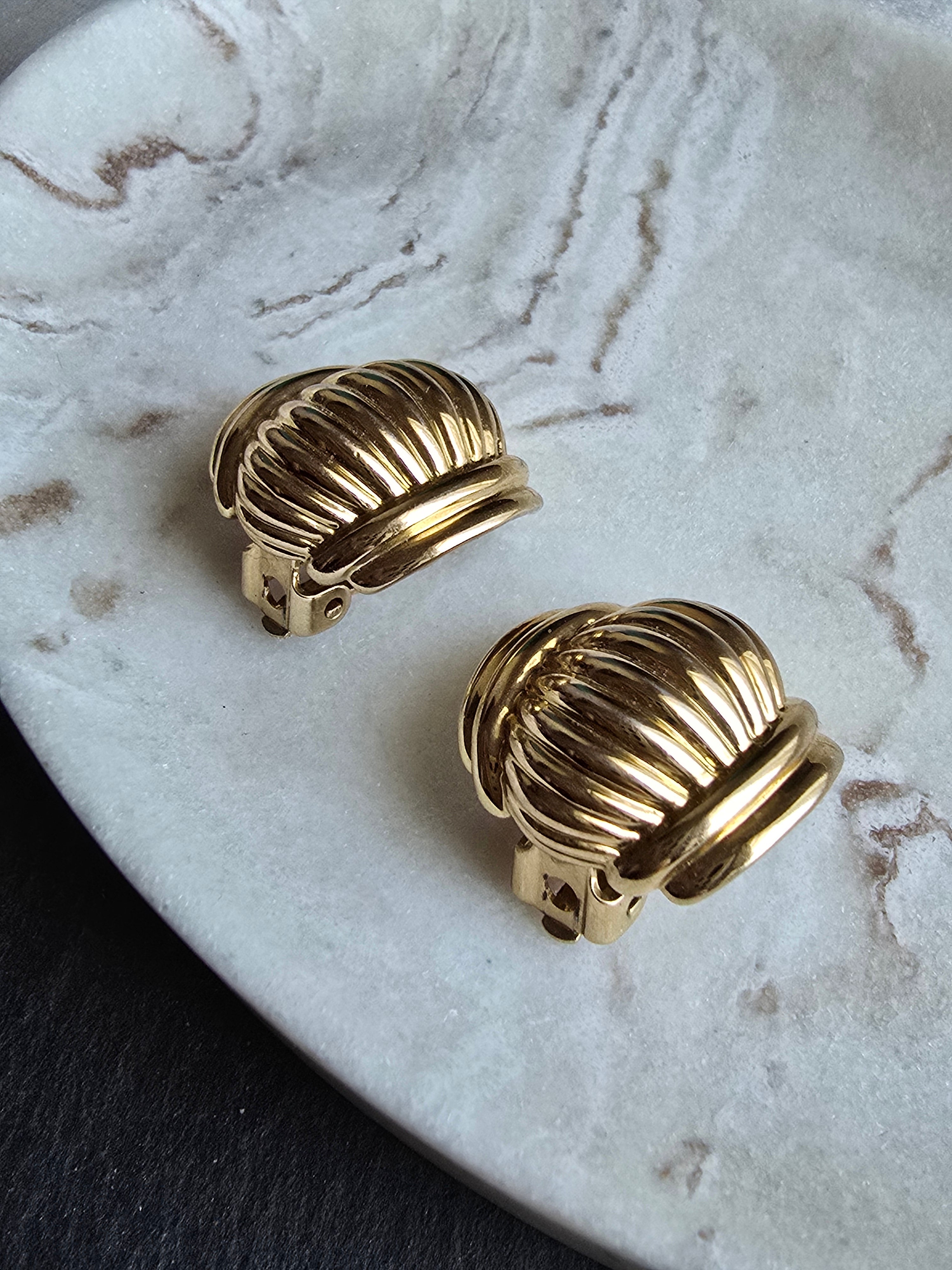 Vintage Chunky Gold Plated Clip On Earrings Signed BJ