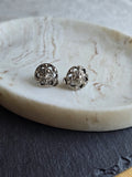 Vintage Silver Tone Faux Marcasite Circle Clip On Earrings