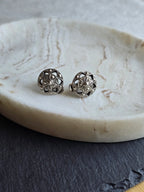 Vintage Silver Tone Faux Marcasite Circle Clip On Earrings