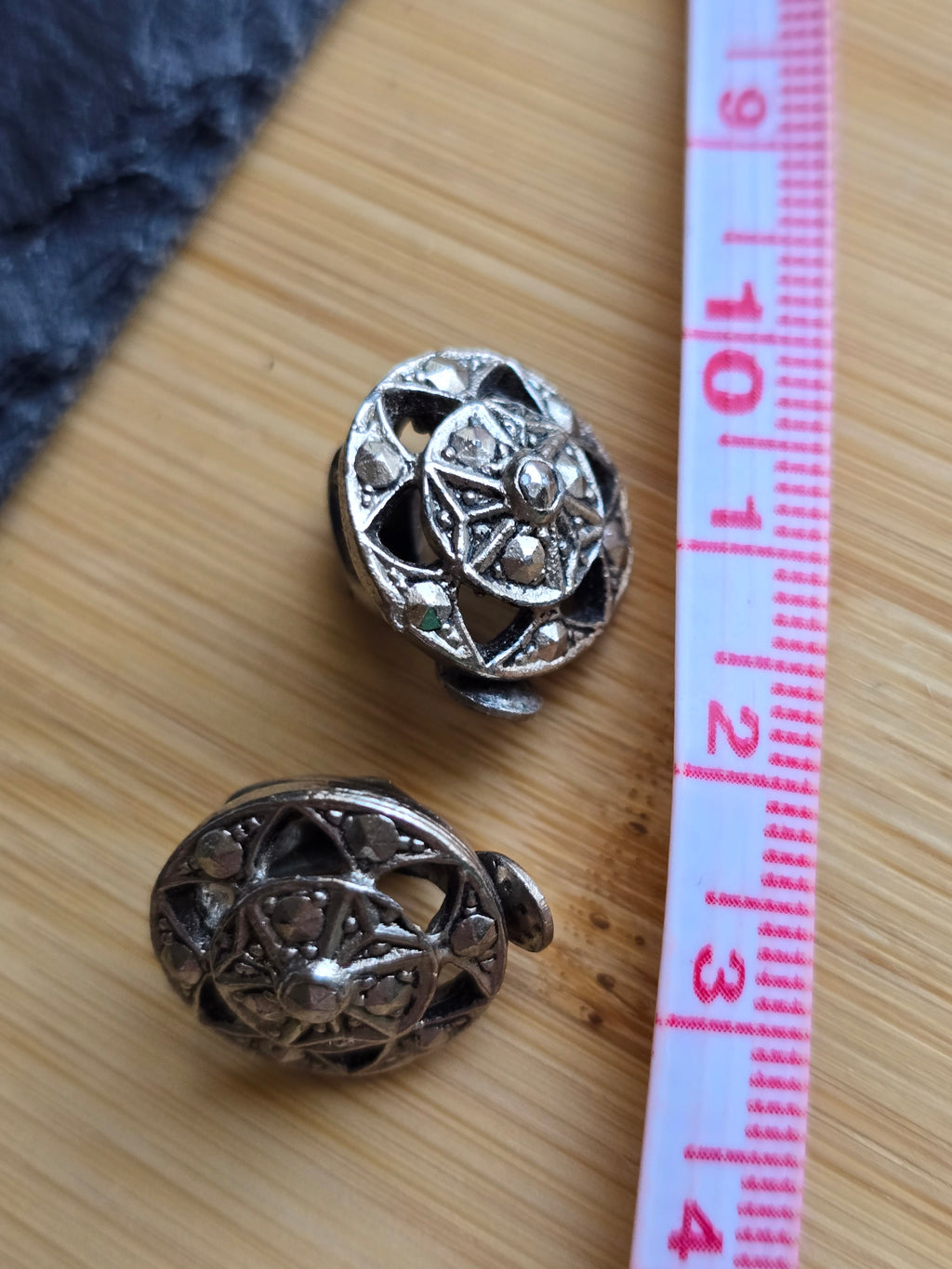 Vintage Silver Tone Faux Marcasite Circle Clip On Earrings