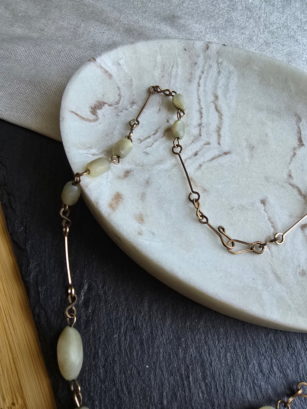 Antique Art Deco Hand Carved Mother of Pearl Rolled Gold Wire Necklace