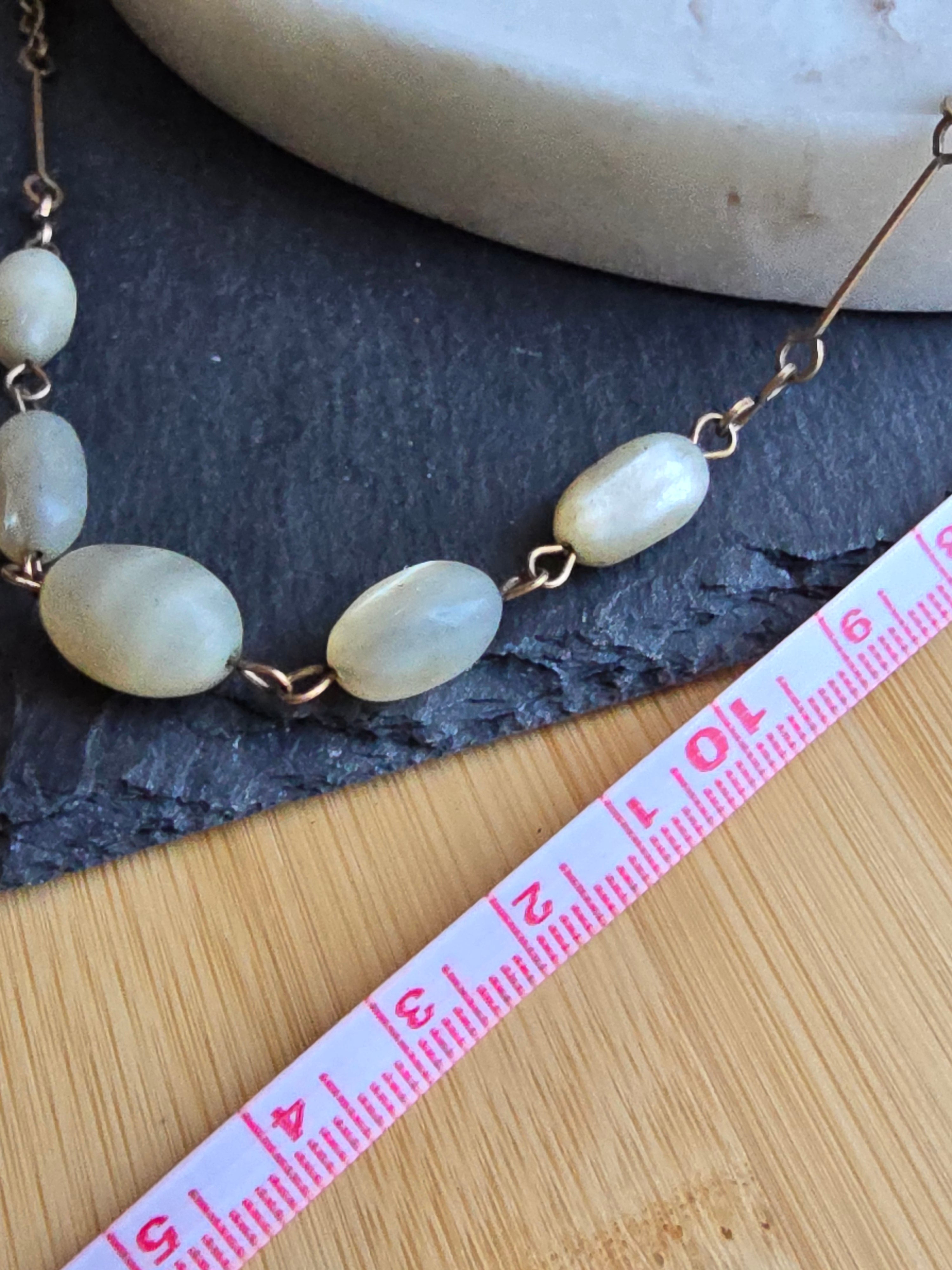 Antique Art Deco Hand Carved Mother of Pearl Rolled Gold Wire Necklace