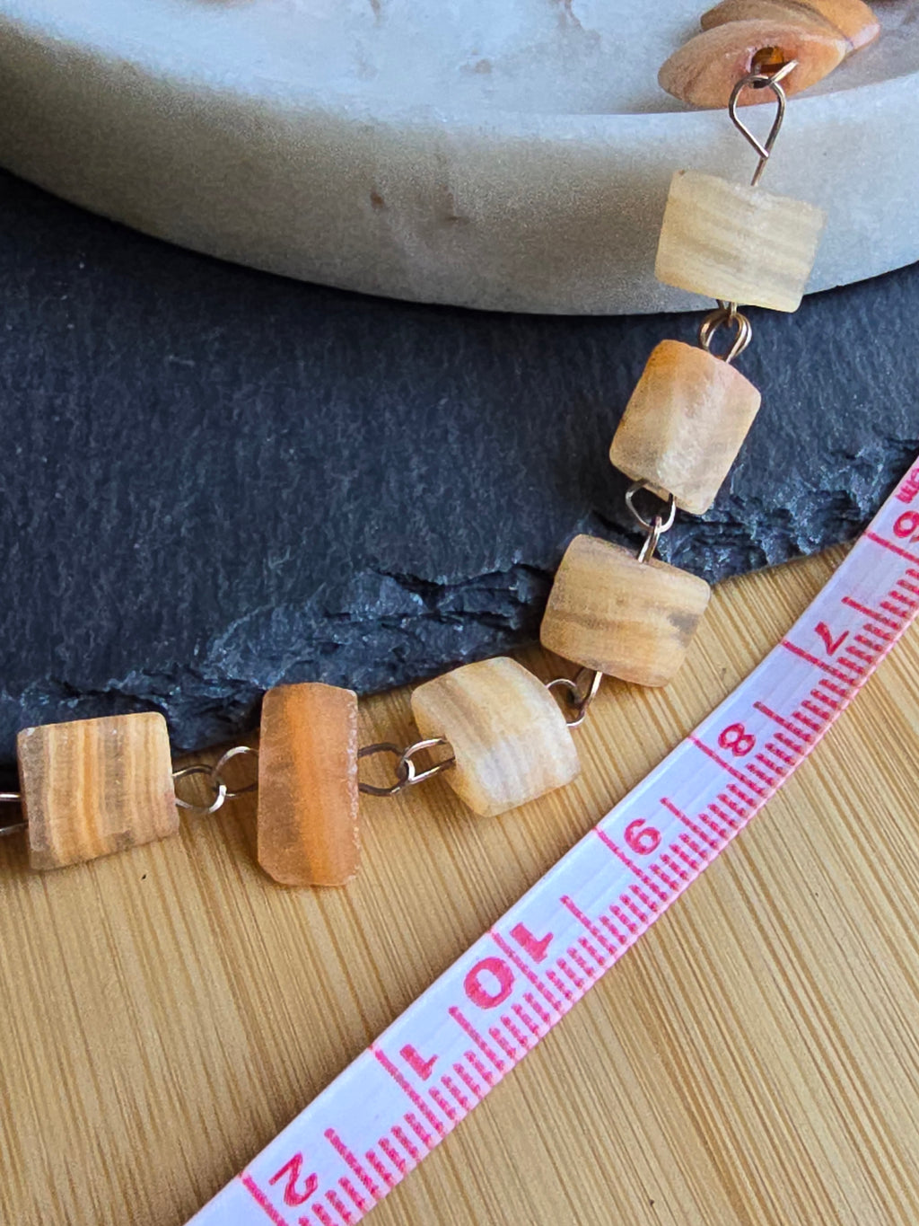 Vintage Yellow Agate Stone Slice Pale Gold Metal Necklace