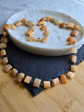 Vintage Yellow Agate Stone Slice Pale Gold Metal Necklace