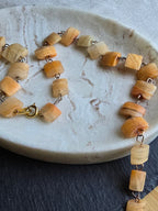 Vintage Yellow Agate Stone Slice Pale Gold Metal Necklace